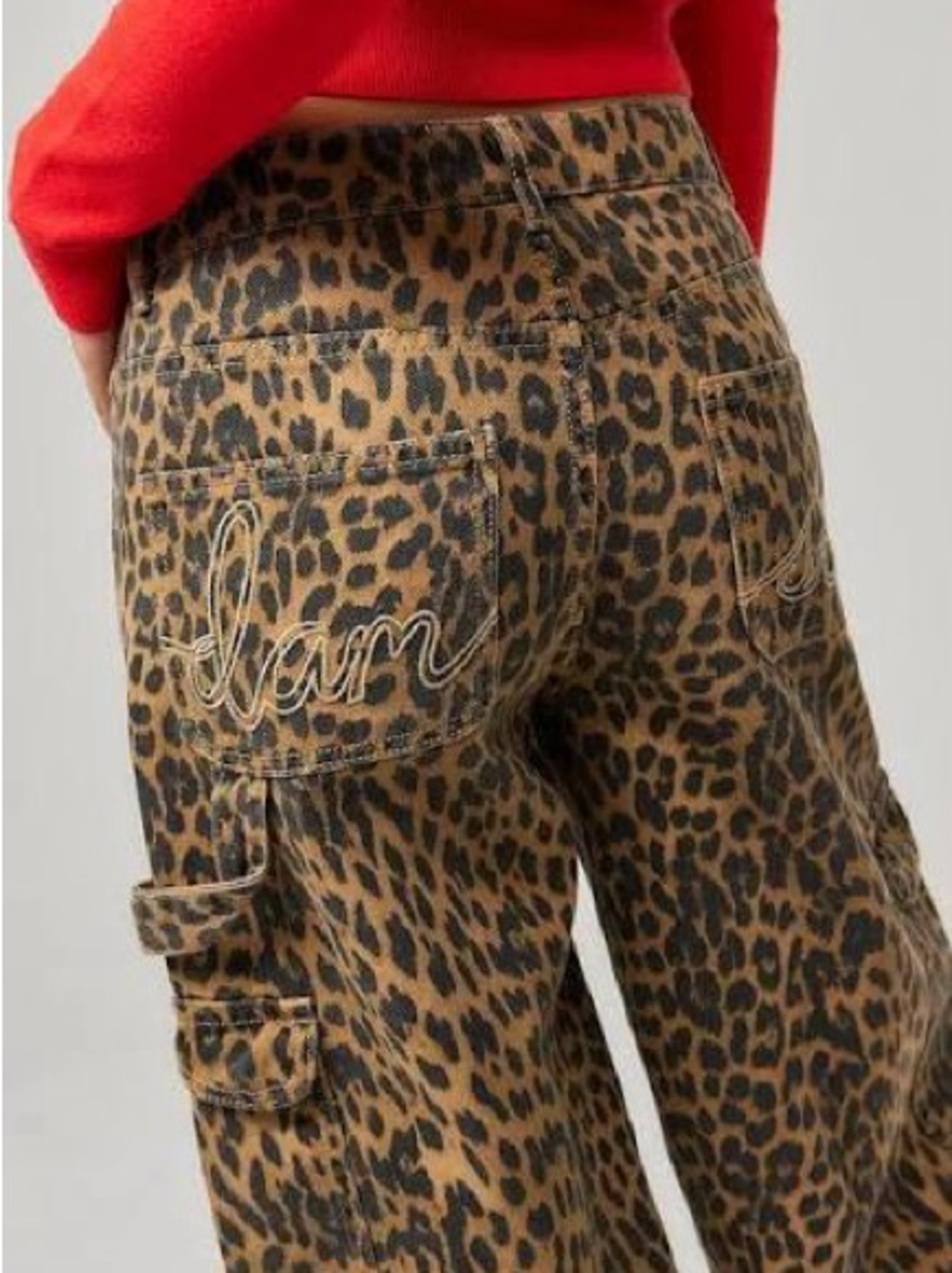 Leopard Print Wide Leg Jeans - Brown